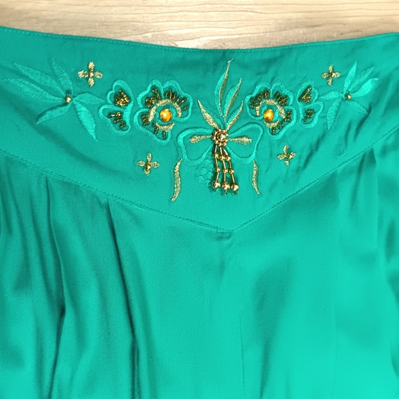 SOLD Vintage 80s 90s High Waisted Embroidered Gold Beaded Genie Harem Pants Sz M - Picture 2 of 8